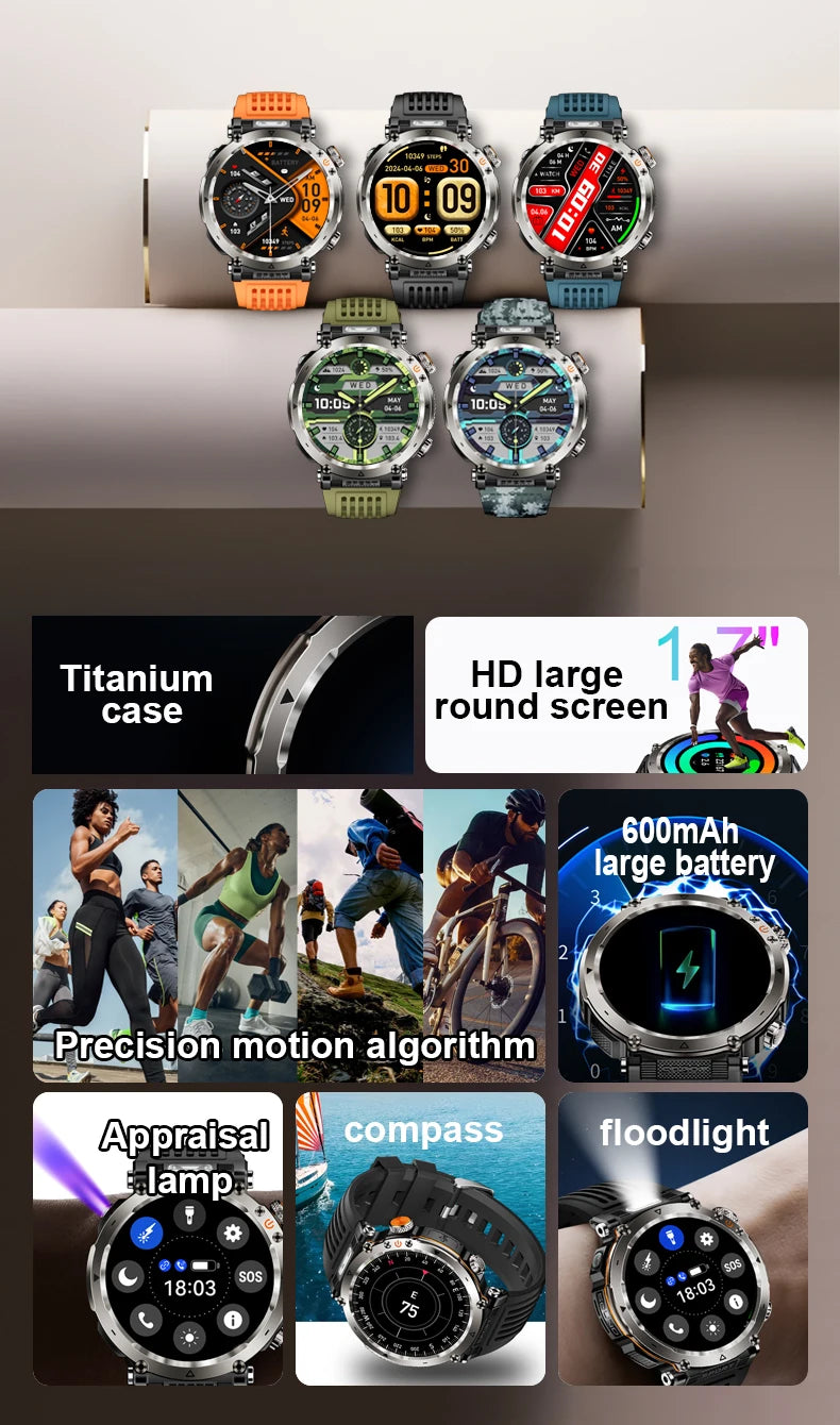 HT30 Smart Watch 2026 New Fashion Luxury 5ATM Waterproof GPS Compass AMOLED Display 366x366 Outdoor Sport Heart Rate Monitor IP6