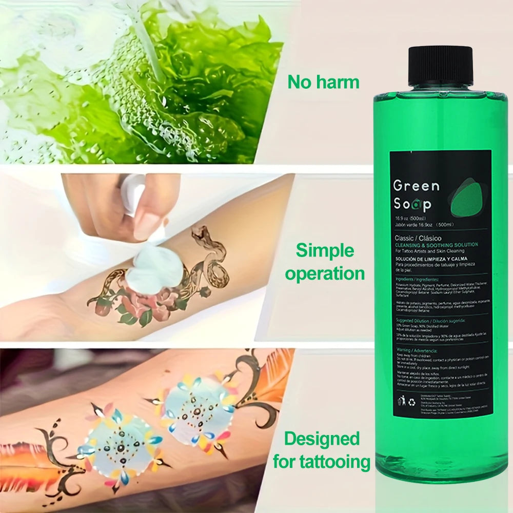 500/250ML Tattoo Green Soap Tattoo Cleaning Soap Tattoo Skin Cleansing Soothing Solution Green Algae Soap and Foam Bottle Set