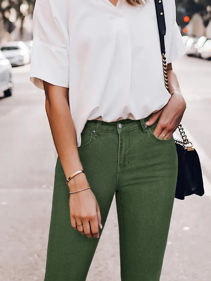 Women Pencil Pants Jeans Skinny Trousers High Waist Stretch Pockets Vintage Washed Female Streetwear Slim Full Length Denims