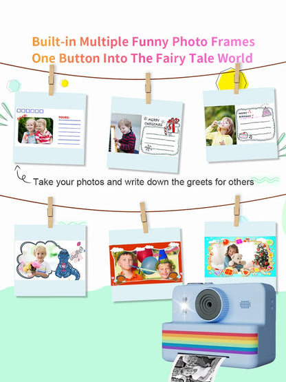 2.8-inch screen instant printing toy camera with 32GB SD card, 3 rolls of printing paper, portable high-definition camera, insta