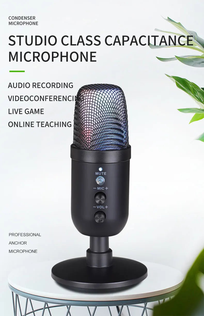 FUHAM MU1000 USB Condenser Microphone RGB Gaming Mic Noise Cancelling One Key Mute for Streaming Recording Conference PC