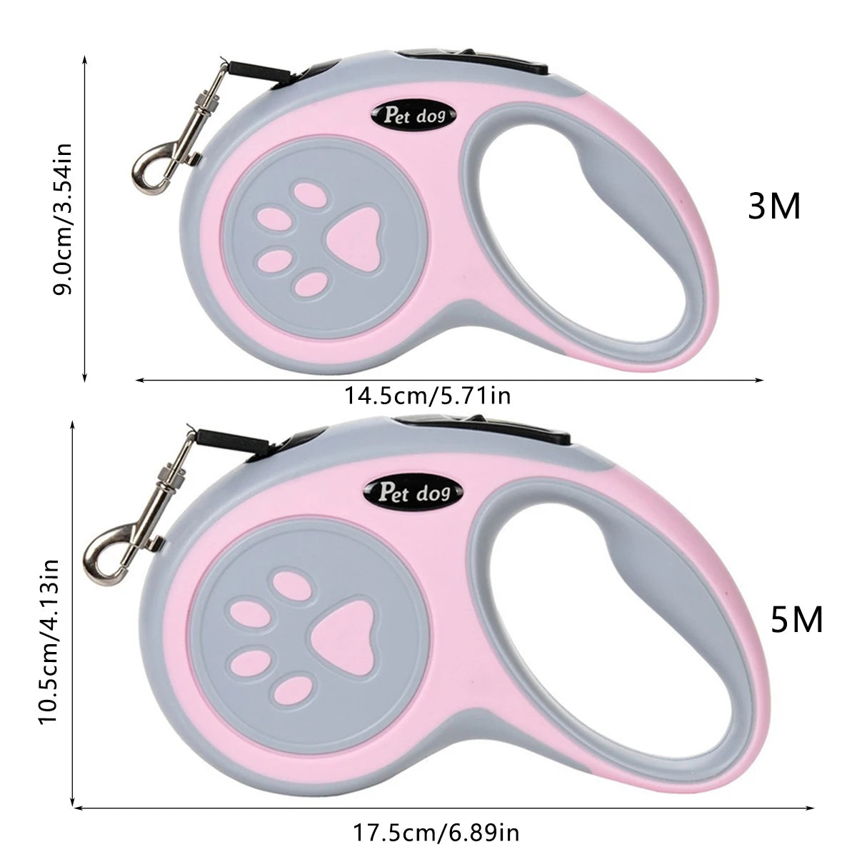 Hundkoppel med Tassdesign 3–5 m – Stark Nylon för Små & Medelstora Hundar, Grön/Svart/Himmelsblå/Rosa