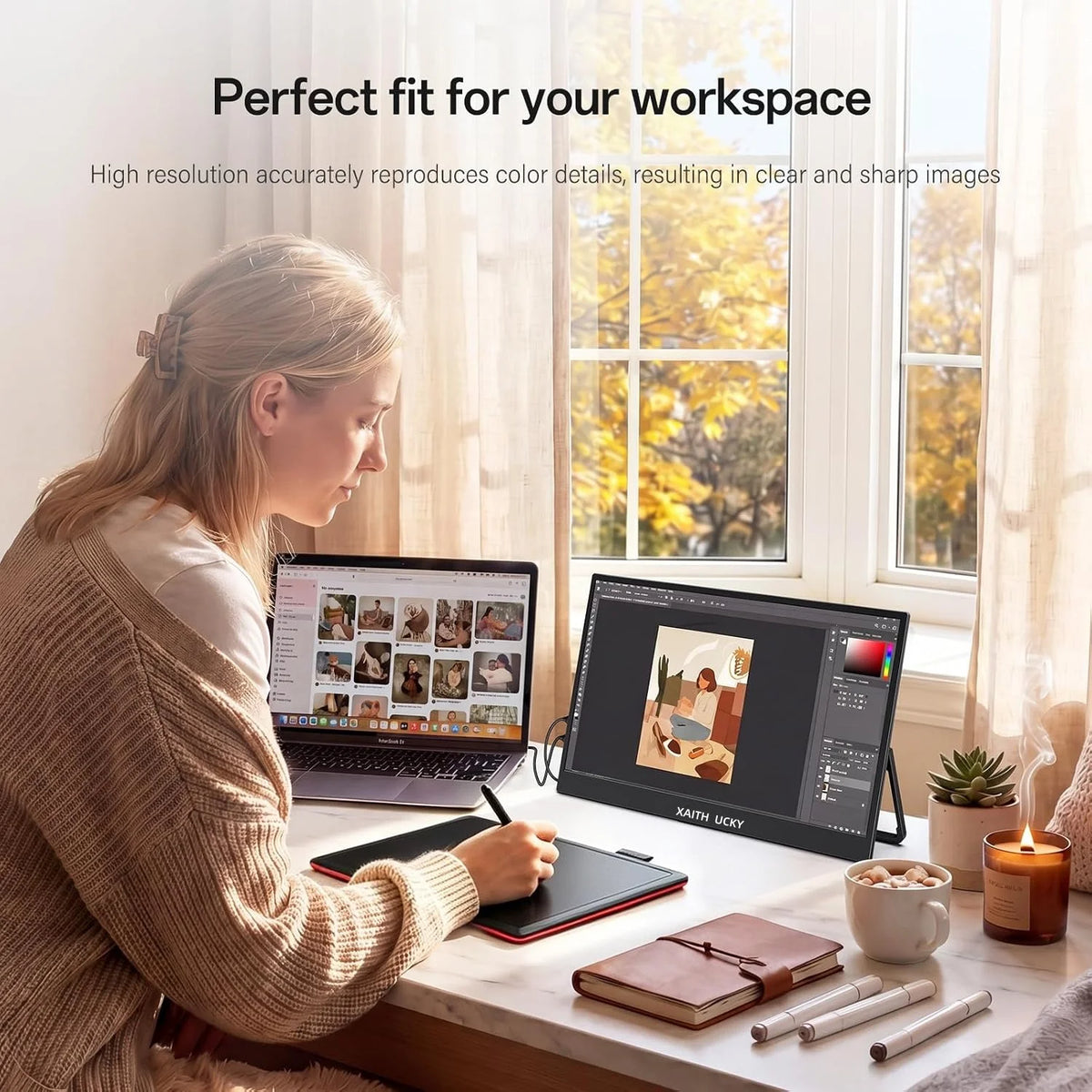 13.3 Inch 2K QHD Portable Monitor, 400 Nits, 100% SRGB, 16:10 Aspect Ratio, Built-in Speakers, VESA Mountable, Integrated Hidden