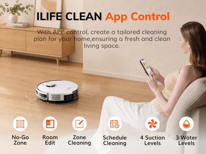 ILIFE A30 Pro Robot Vacuum Cleaner with Automatic Self-Emptying Station, 5000Pa Strong Suction, LDS Navigation, 180min Runtime, 2-in-1 Mop and Sweep, APP Control,  HomeFloor Carpet Clean