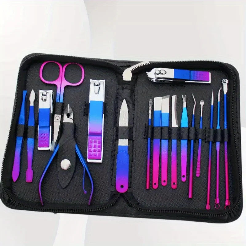 Professional 6-18pcs Set Stainless Steel Manicure & Pedicure Kit Precision Nail Care with Travel Case with Nail Clipper Scissor