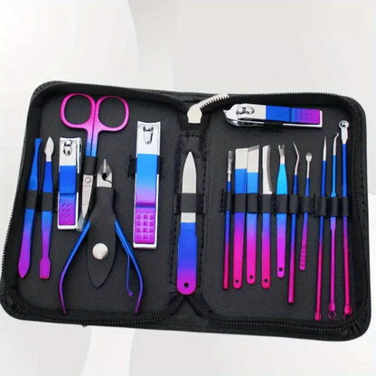 Professional 6-18pcs Set Stainless Steel Manicure & Pedicure Kit Precision Nail Care with Travel Case with Nail Clipper Scissor