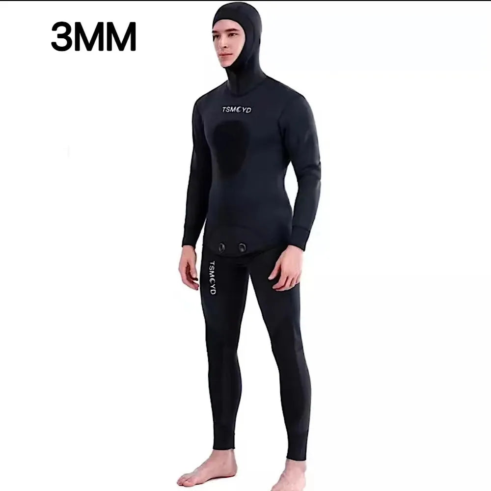 HOT Camouflage Long Sleeve Fission Hooded 2 Pieces Of 1.5/3MM Neoprene Submersible Suit For Men Keep Warm Waterproof Diving Suit