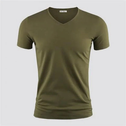 2026 Men's T Shirt Pure Color V Collar Short Sleeved Tops Tees Men T-Shirt Black Tights Man T-Shirts Fitness For Male Clothes