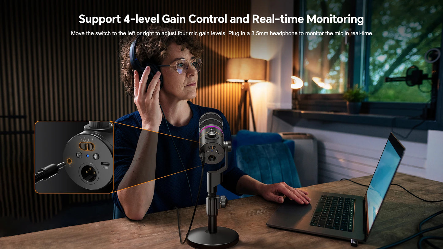 COMICA D10 PRO RGB Cardioid USB/XLR Dynamic Wireless Microphone Gaming Mic Voice Noise Reduction for Streaming Interview Podcast