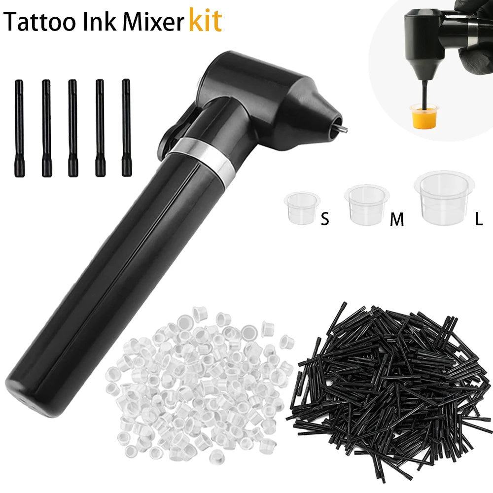 Tattoo Pigment Mixer Machine Tattoo Ink Mixer Kit with 100Pcs Mixing Sticks and 100pcs tattoo ink cups （S /M /L )Tattoo supplies