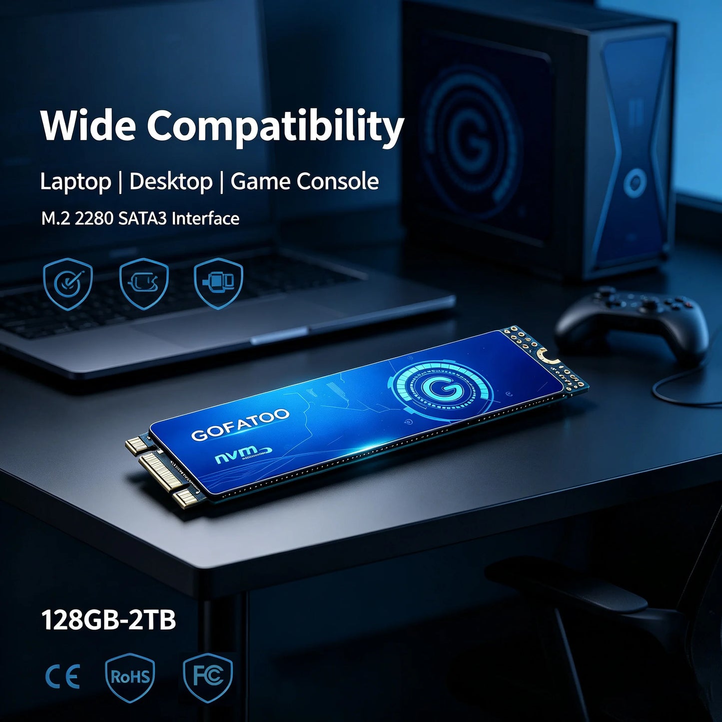 GOFATOO M.2 2280 NGFF SATA III SSD 560MB/s Internal Storage Drive 128GB-2TB Laptop Desktop Game Console PC Components