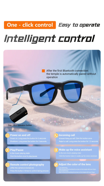 Touch Automatic Color Changing Dimming Bluetooth 5.4 Voice Assistant AI Smart Translation Music Glasses Men UV400 Protection