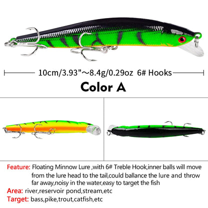 Floating Fishing Lure 8.4G 10CM Urgent Fishing Minnow Crank Lure Swinger Fishing Lure Set Processing Artificial Lure Kit