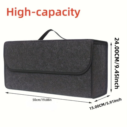 Bagagerumsorganizer i Filt – Vikbar Förvaringslåda för Bil, 50×15×24cm, Svart/Grå