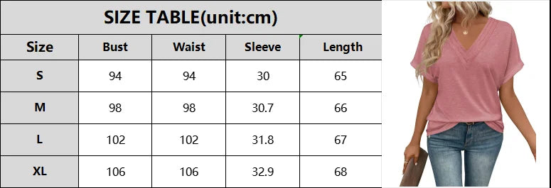 Casual Women Short Sleeve T shirt for Summer Sexy V-Neck Solid Loose Daily Office Lady Tee Tops 2025 Fashion t shirt
