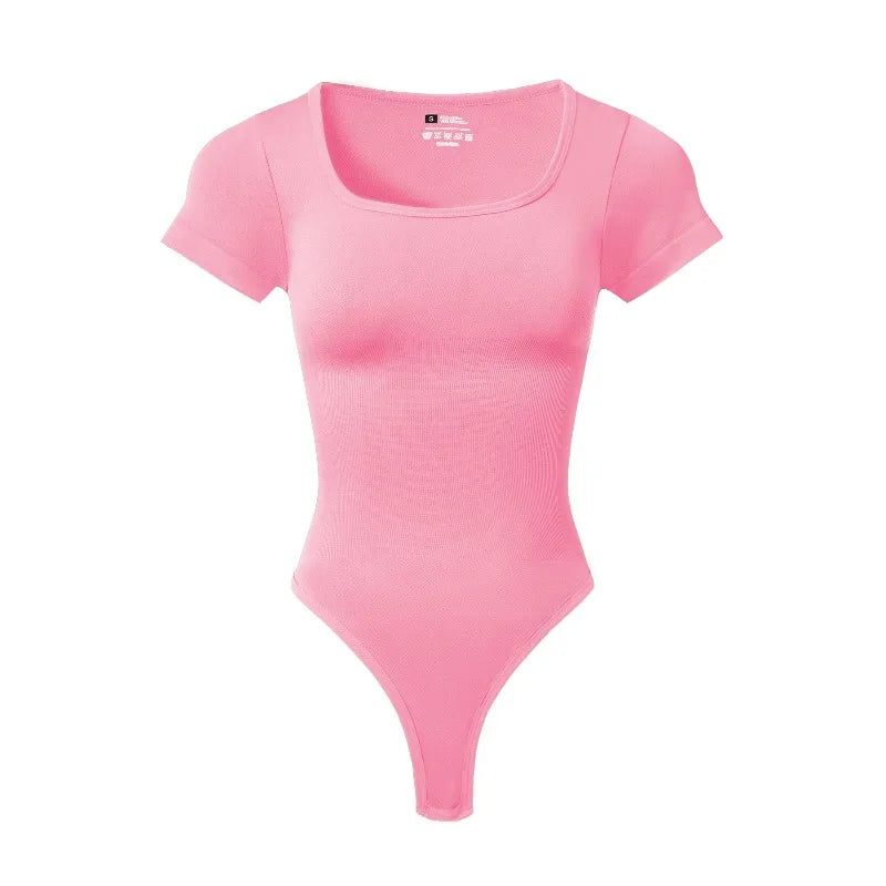 Women Plus Size Square Neck Short Sleeve Bodysuit Tummy Control Body Shaper Seamless Slimming Fashion Shapewear Jumpsuit