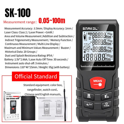 Snakol Laser Distance 50M/100M/120M Rangefinder Profesional Meter Laser Range Finder Ruler Test Tool