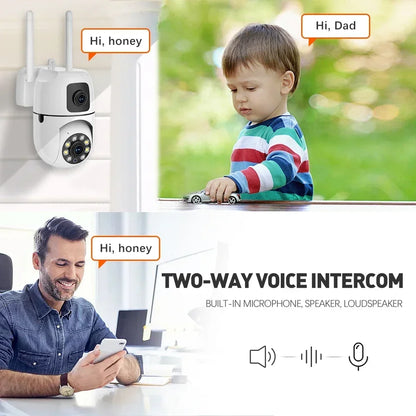 WiFi IP Camera Security Protection Dual Lens Dual Screen Wireless Indoor Monitor Auto Track PTZ CCTV Video Surveillance V380 Pro
