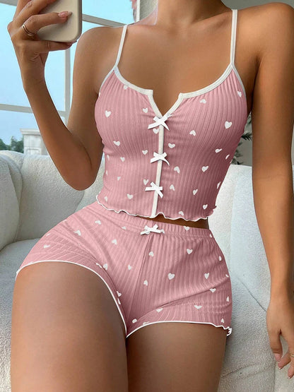 Women's Floral Print Pajama Set Spaghetti Strap V Neck Shorts Sleepwear Summer Breathable Loungewear Multi Print Casual Homewear