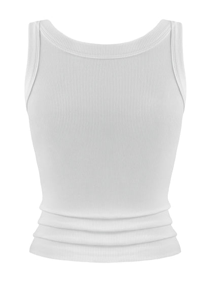 Dam Slim Ribbed Bomull Linne – Ärmlös O-ringning Bodycon Mjuk Andningsbar Sommar, 1/2/3-pack M–XXL