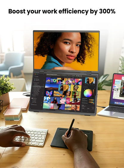 EVICIV 15.6" FHD Triple Portable Dual Monitor & Laptop Screen Extender 1080P FHD IPS Plug & Play No Driver USB-C 100%sRGB Triple Screen Foldable Mac/Windows Compatible Travel & Office 360° Screen Adjustment