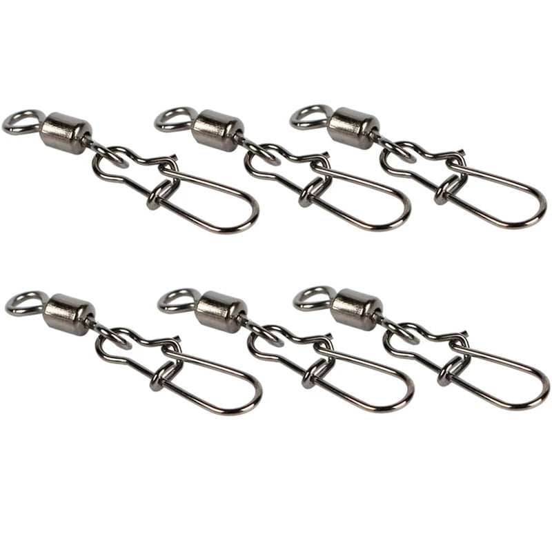Stainless Steel Fishing Swivel Snaps 4#-12# Rolling Bearing Duo-Lock Connector Kit Saltwater Freshwater Lure Tackle 50-200Pcs