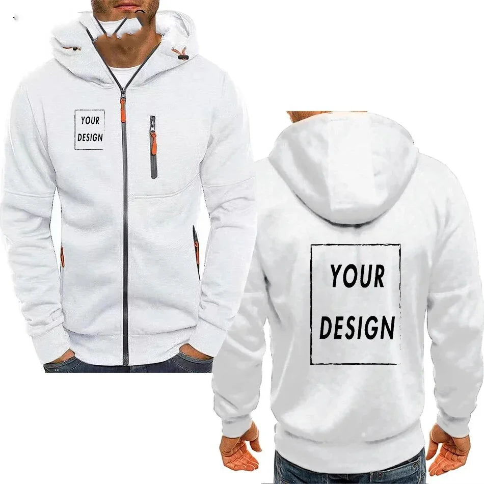 Herr Zip-up Hoodie med Fickor & Eget Tryck – Tunn, Japan-stil | M–4XL