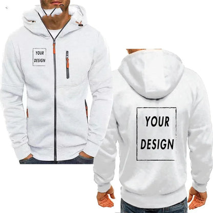 Herr Zip-up Hoodie med Fickor & Eget Tryck – Tunn, Japan-stil | M–4XL