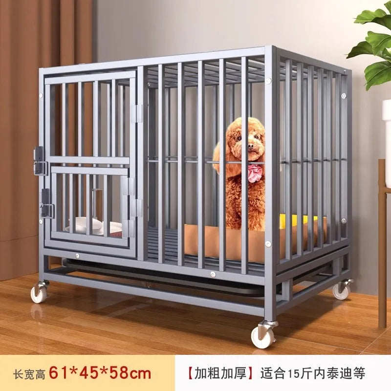 Heavy Duty Square Tube Dog Cage for Medium Large Dogs Indoor Metal Kennel with Toilet Tray Foldable Iron Pet Crate Furniture