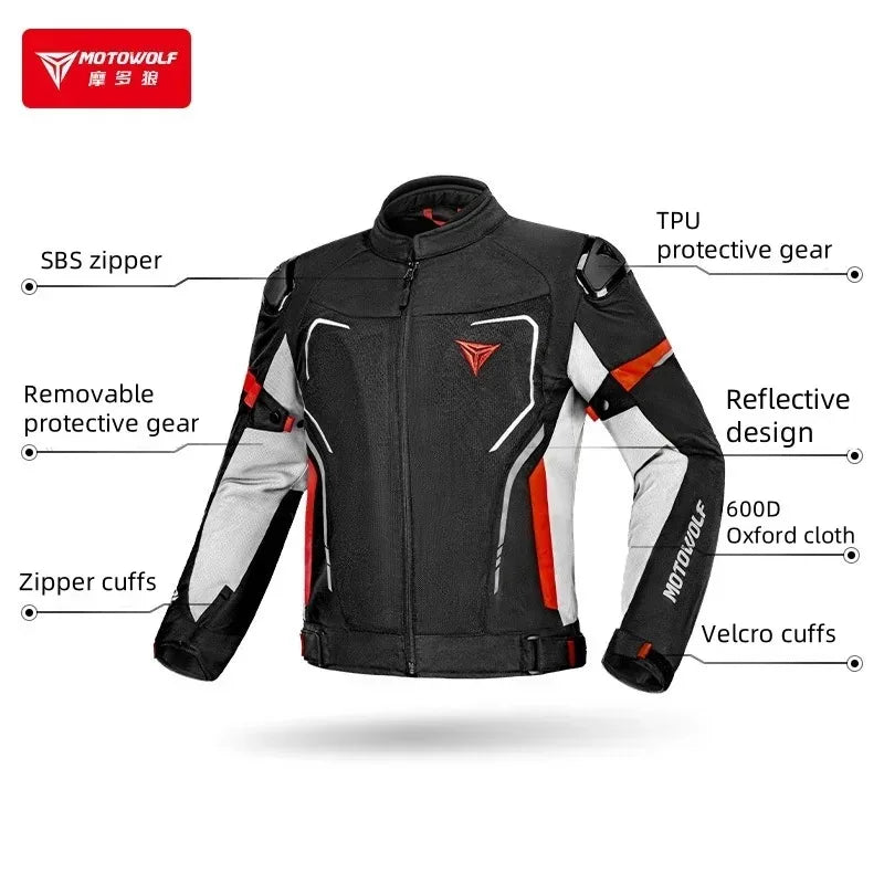 Motorcycle Jacket Summer Breathable Moto Riding Jacket Wear-resistant Motorbike Jacket Detachable protective equipment