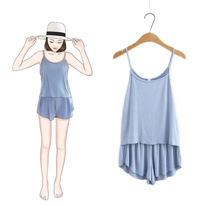 SANWOOD pyjamasset dam med ärmlöst linne och shorts – M–3XL