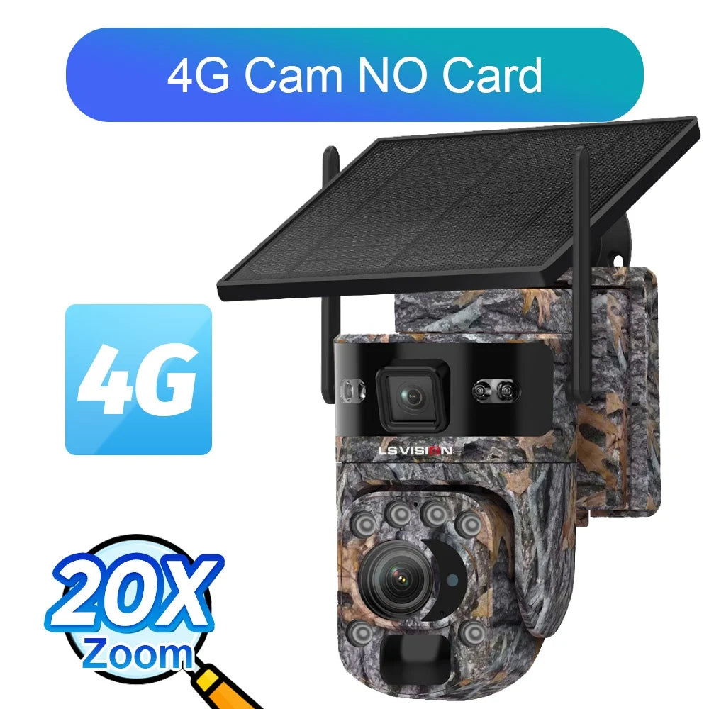LS VISION 12MP 20X Optical Zoom 4G/ WiFi Solar Camera Outdoor Camouflage PTZ Cameras Surveillance CCTV Solar Hunting Camera Ubox