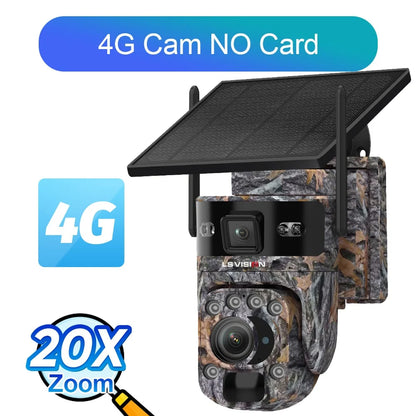 LS VISION 12MP 20X Optical Zoom 4G/ WiFi Solar Camera Outdoor Camouflage PTZ Cameras Surveillance CCTV Solar Hunting Camera Ubox