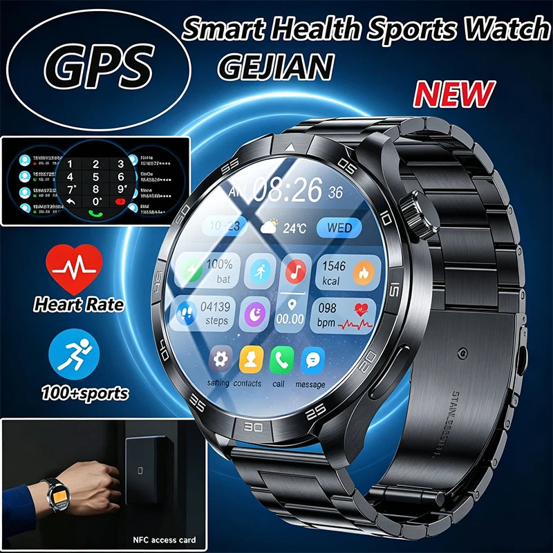 2026 New 1.85 Inch NFC Smart Watch Men Bluetooth Call NFC IP67 Waterproof Heart Rate Monitor Compass Sports Fitness Smartwatch