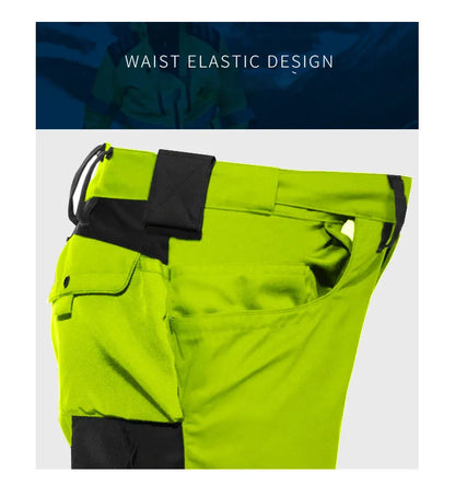 Men's Work Pants with Multi Pockets Two Tone Construction Pants with Reflective Stripes Cargo Pants Zipper Front Work Wear Pants