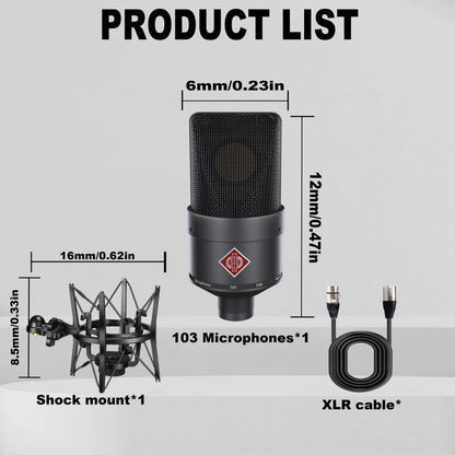 AMX 103 XLR Condenser Microphone 48V Phantom Power Mic for Audio Interface Mixer Studio Recording Podcast Streaming Voice Over
