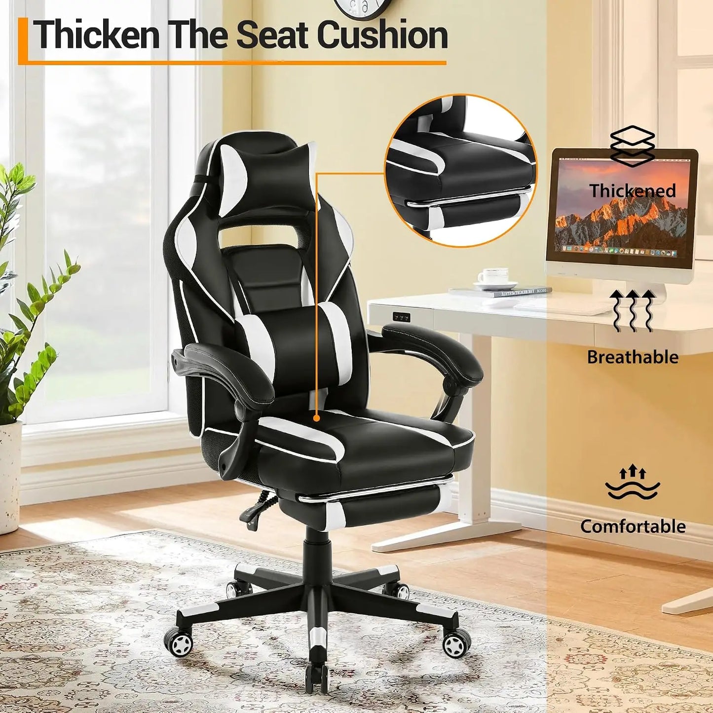 Garvee Black & White PU Leather Side Chair – Flame-Retardant, Waterproof, High-Density Foam, Solid Wood Legs, Ideal for Family Homes