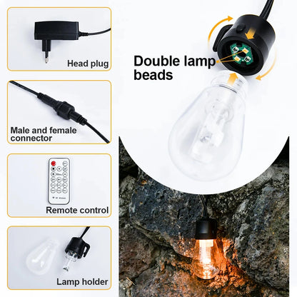 Arbrac ST38 LED-ljusslinga Utomhus IP44 – Varmvit 2200K Krossäker Fjärrkontroll Dimmer 15/18/20/30m Trädgård Bröllop Jul CE RoHS