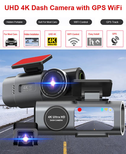 B53P 4K Dashcam med WiFi, GPS och Sony Nattseende – 170° Framkamera + Valfri 1080P Bakåtkamera