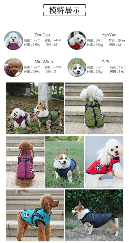 Waterproof Warm Dog Jacket Vest Winter Dog Clothes With Harness French-Bulldog Coat Pet Costume for Small Large Dogs Chihuahua