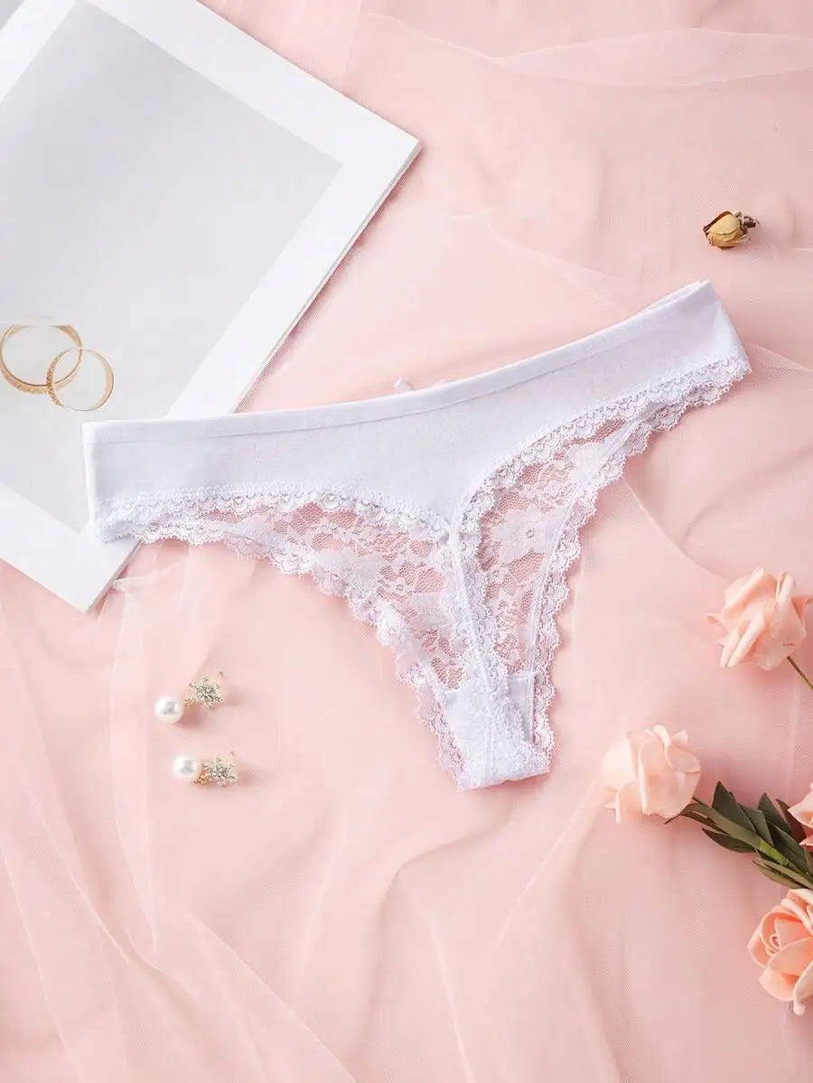 3Pcs Sexy Lace Women Thongs Transparent Women Panties Sexy Underwear Solid Floral G-String Size XS-XL Female Underpants Lingerie