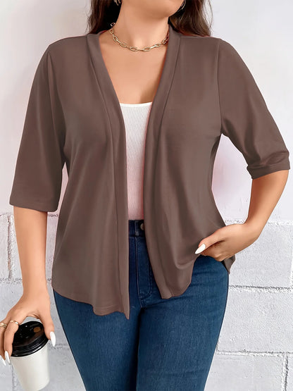 Dam Plus Size Blazer – Dräperad Öppen Enfargad 3/4-ärm Casual Mångsidigt Året Runt, 8 Färger 1XL–5XL