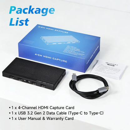 4-Kanals 4K60 HDMI Capture Card – 4 ingångar, Loop-out, USB-C UVC för OBS, vMix & Live Streaming