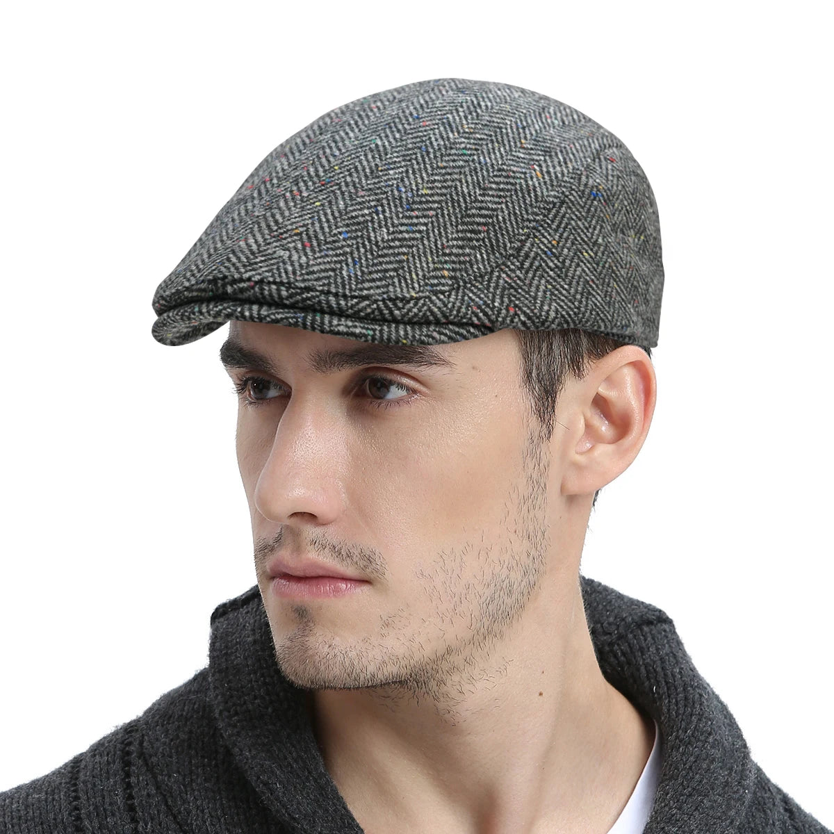 FEINION Men's Herringbone Flat Ivy Newsboy Hat Wool Blend Gatsby Cabbie Cap Winter Outdoor Hunting Cap