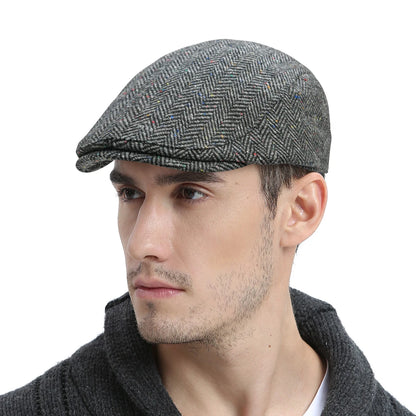 FEINION Men's Herringbone Flat Ivy Newsboy Hat Wool Blend Gatsby Cabbie Cap Winter Outdoor Hunting Cap