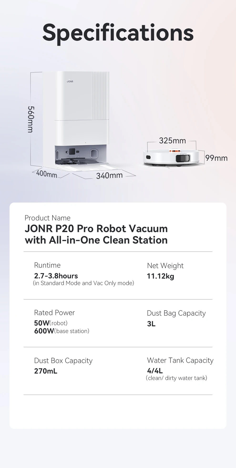 JONR Robotdammsugare P20 Pro Internationell Utgåva