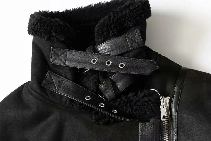 Varm Lammskinnsjacka Dam – Kort Motorcykelstil, Faux Shearling, Mocka, 2 Färger, XS–XL