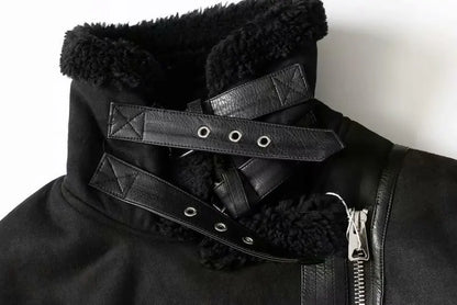 Varm Lammskinnsjacka Dam – Kort Motorcykelstil, Faux Shearling, Mocka, 2 Färger, XS–XL