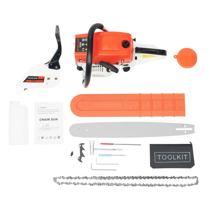52cc 2.0kW 2-Stroke Gasoline Chainsaw, 20in/51cm Guide Bar for Wood Cutting Petrol Chain Saw, with Tool Bag Mixing Bottle & Bar Cover Model 5200 Gas Saw