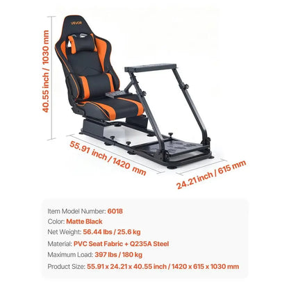 Racing Simulator Cockpit 1420 X 615 X 1030 Mm, Matte Black Carbon Steel Frame, PVC Seat, Foldable Dual Arm for Gaming